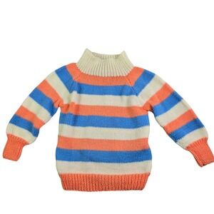 Vintage‎ Striped Knit Sweater Youth Girls S/M Pink Blue Mock Neck Retro Pullover